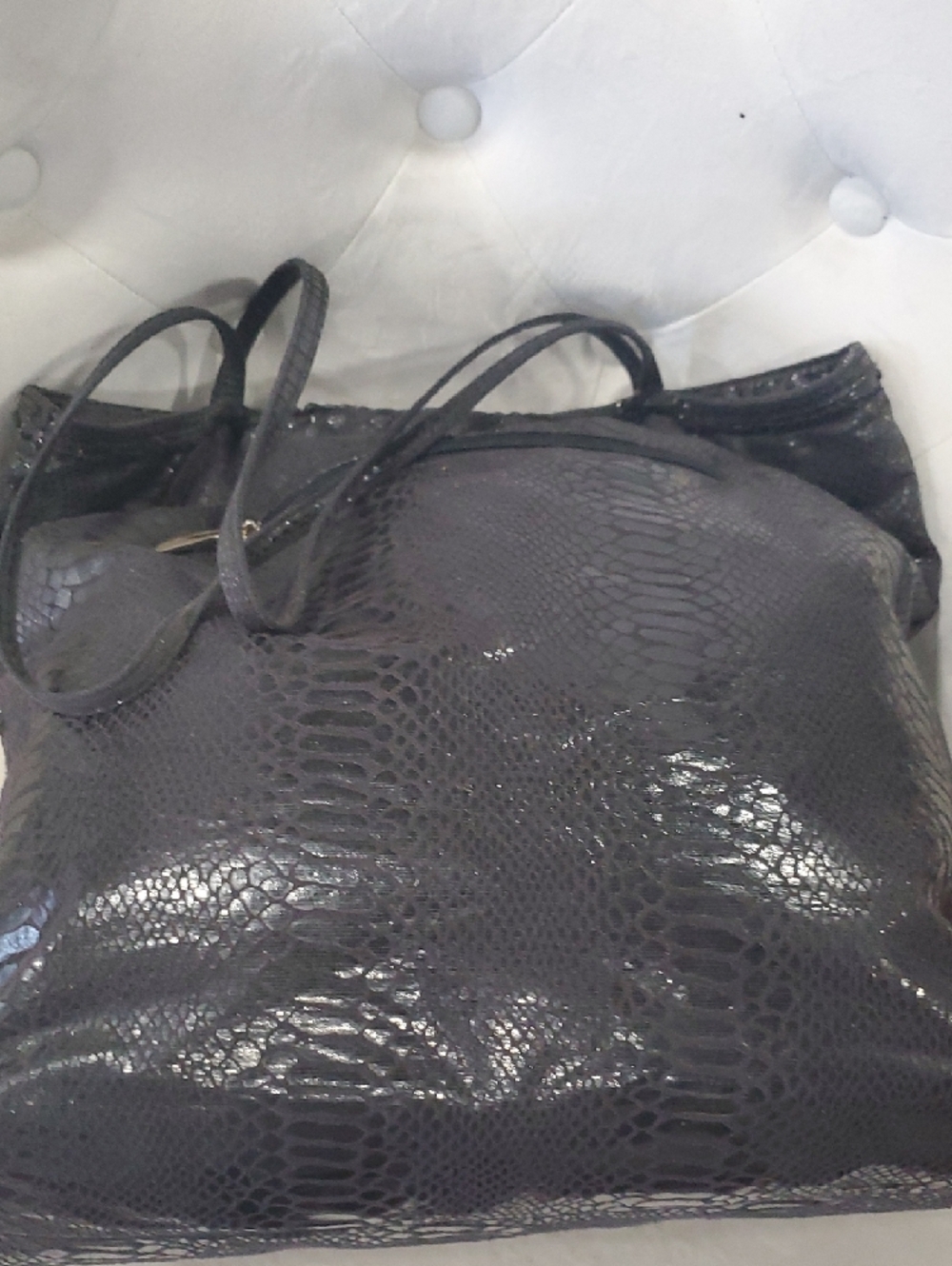 Cache Black Faux Snakeskin Tote with Long Shoulder Straps - Picture 14 of 14